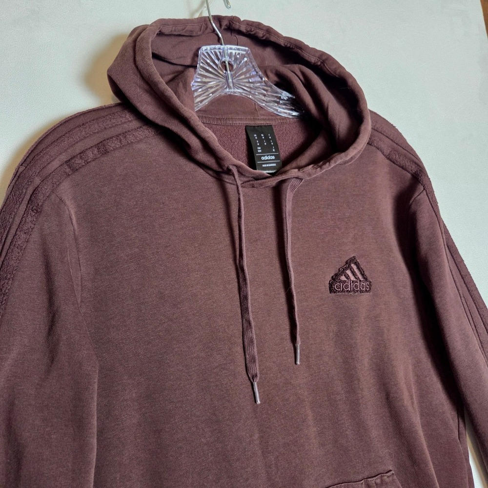 Adidas Hoodie Med. Chocolate Brown Three Stripe Pullover Sweatshirt Athleisure